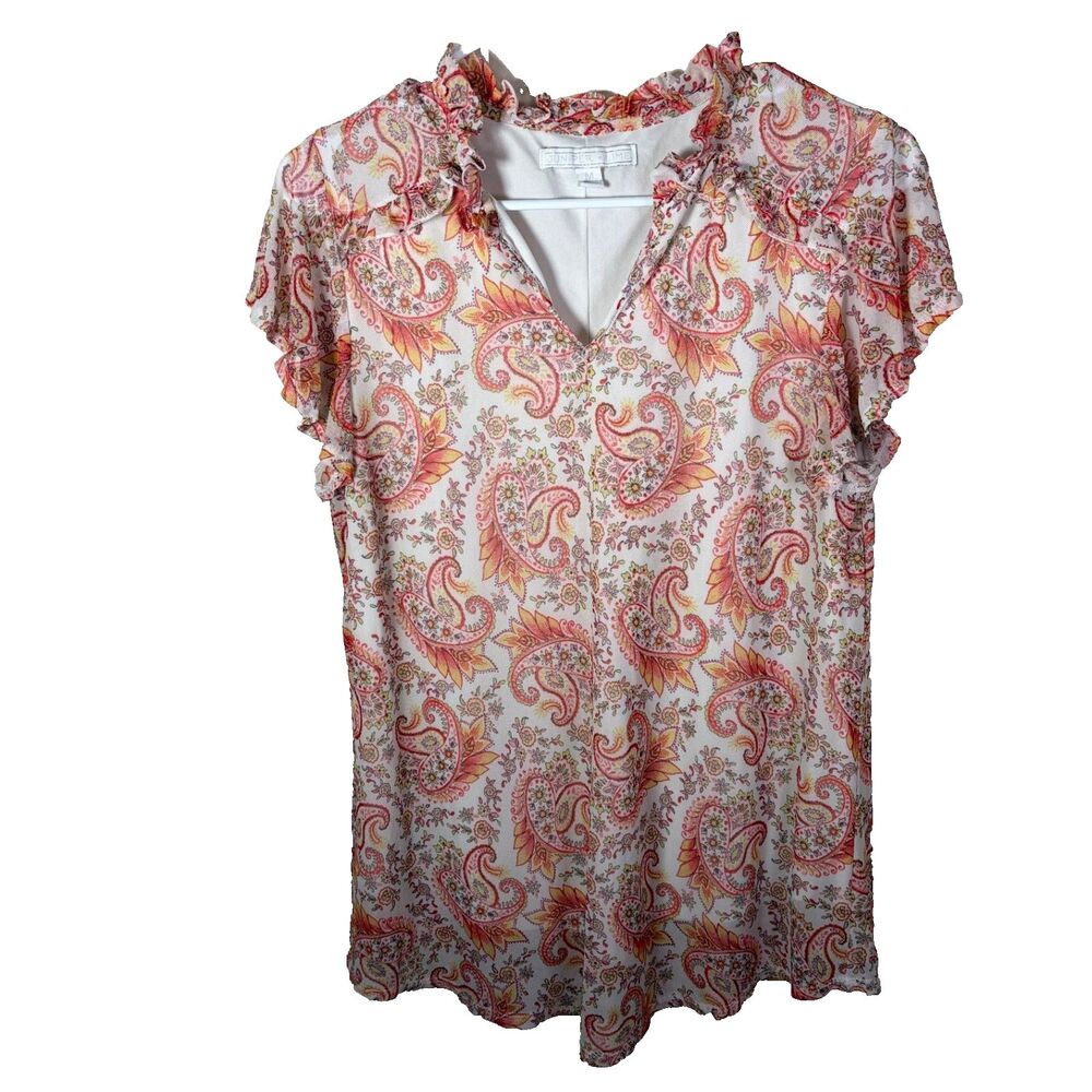Juniper + Lime Blouse Women's Medium Mesh V-Neck Short Sleeve Top Sheer